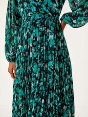 Roman Blue Abstract Print Wrap Front Pleated Maxi Dress - Image 5 of 5