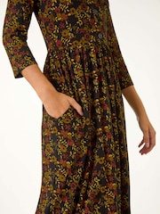 Roman Yellow Floral Print Button Detail Midi Dress - Image 2 of 5