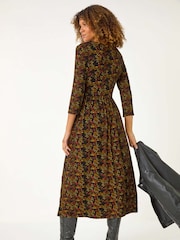 Roman Yellow Floral Print Button Detail Midi Dress - Image 4 of 5