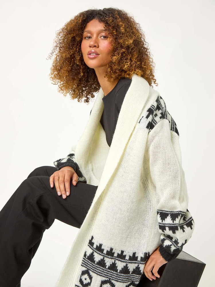 Roman White Patterned Knit Cardigan - Image 1 of 6