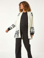 Roman White Patterned Knit Cardigan - Image 3 of 6