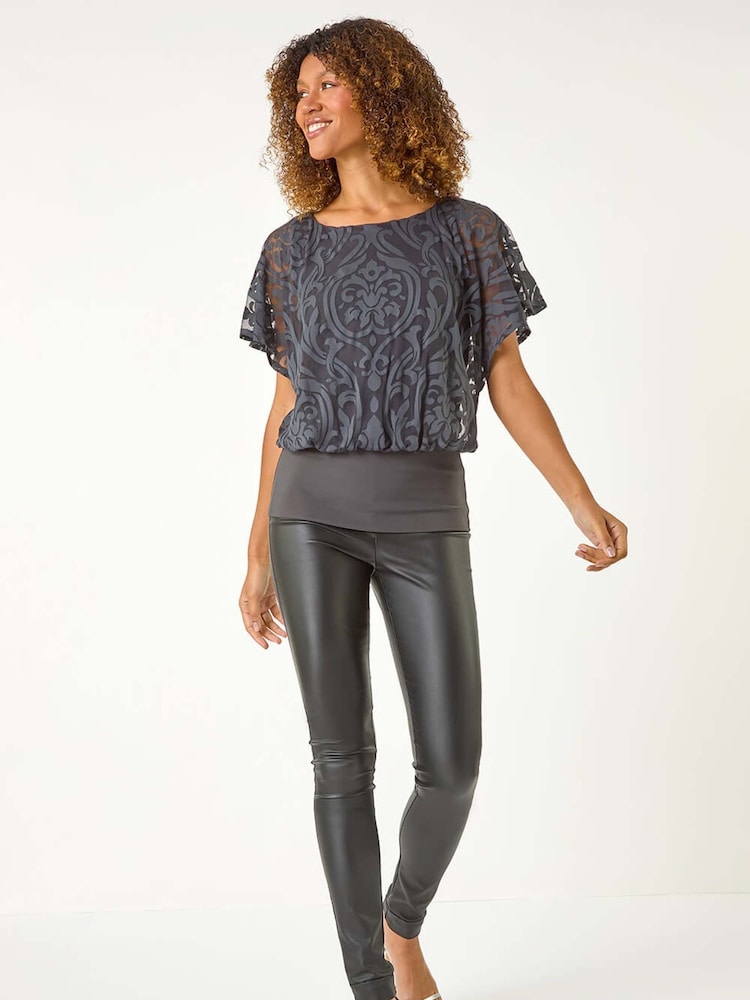 Roman Grey Baroque Burnout Print Top - Image 1 of 5