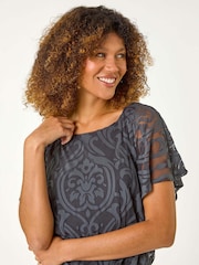 Roman Grey Baroque Burnout Print Top - Image 3 of 5