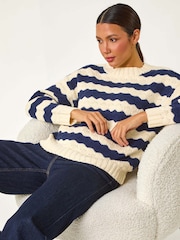 Roman Blue Wave Colour Block Knit Jumper - Image 1 of 6