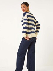 Roman Blue Wave Colour Block Knit Jumper - Image 4 of 6