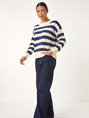 Roman Blue Wave Colour Block Knit Jumper - Image 5 of 6