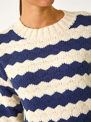 Roman Blue Wave Colour Block Knit Jumper - Image 6 of 6