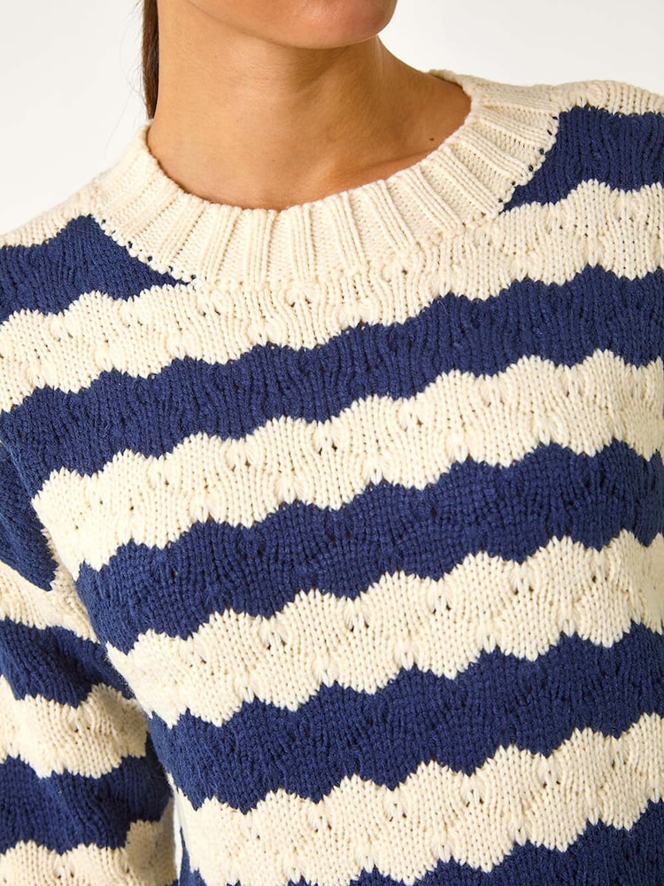 Roman Blue Wave Colour Block Knit Jumper - Image 6 of 6