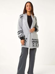Roman Grey Patterned Knit Cardigan - Image 1 of 6