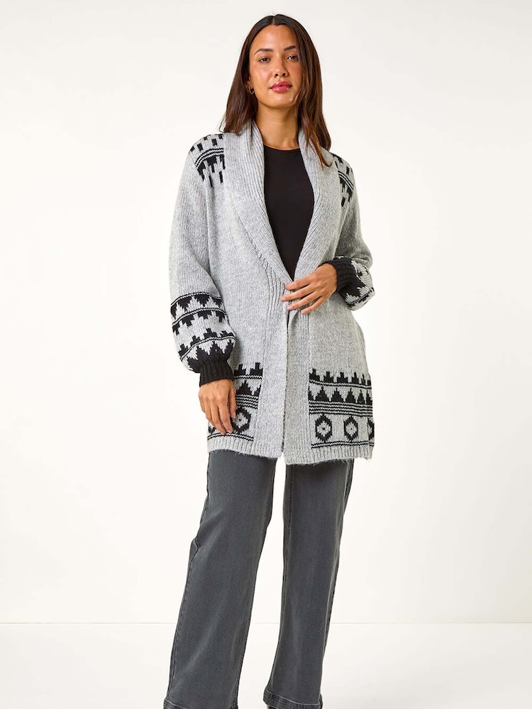 Roman Grey Patterned Knit Cardigan - Image 1 of 6