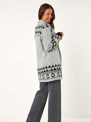 Roman Grey Patterned Knit Cardigan - Image 4 of 6