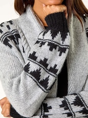 Roman Grey Patterned Knit Cardigan - Image 6 of 6