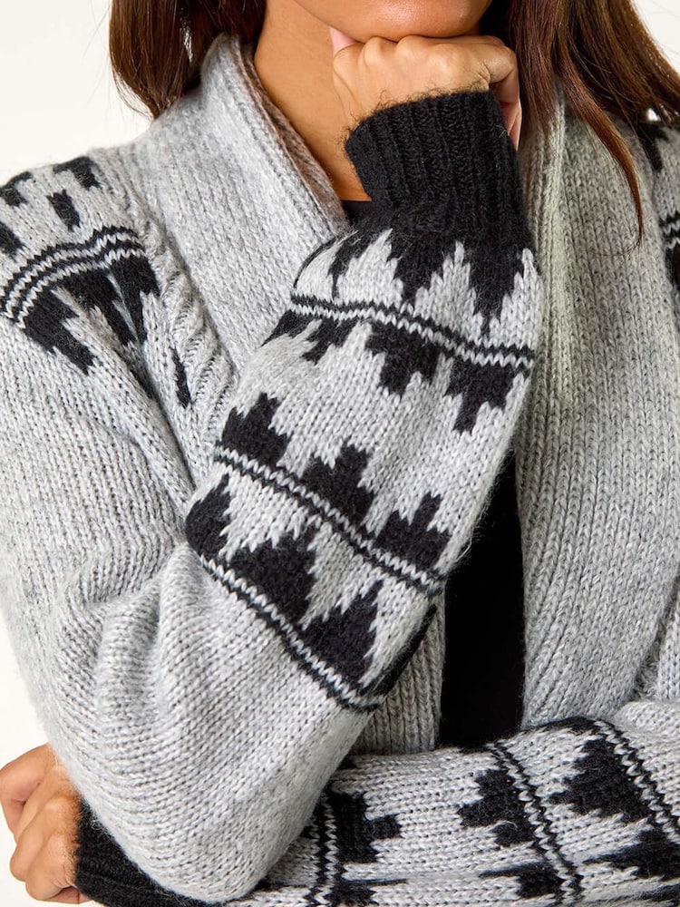 Roman Grey Patterned Knit Cardigan - Image 6 of 6