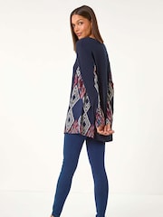 Roman Blue Side Printed Stretch Tunic Top - Image 1 of 5