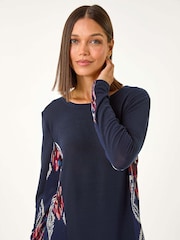 Roman Blue Side Printed Stretch Tunic Top - Image 3 of 5