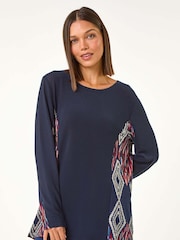 Roman Blue Side Printed Stretch Tunic Top - Image 4 of 5