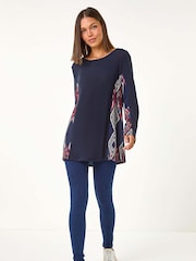 Roman Blue Side Printed Stretch Tunic Top - Image 5 of 5
