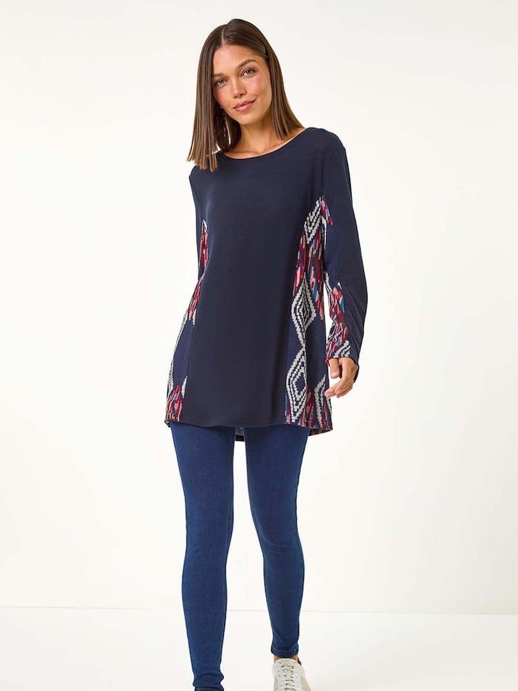 Roman Blue Side Printed Stretch Tunic Top - Image 5 of 5