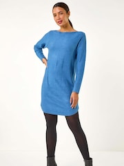 Roman Blue Slash Neck Seam Detail Shift Dress - Image 1 of 5