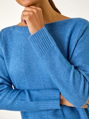 Roman Blue Slash Neck Seam Detail Shift Dress - Image 2 of 5