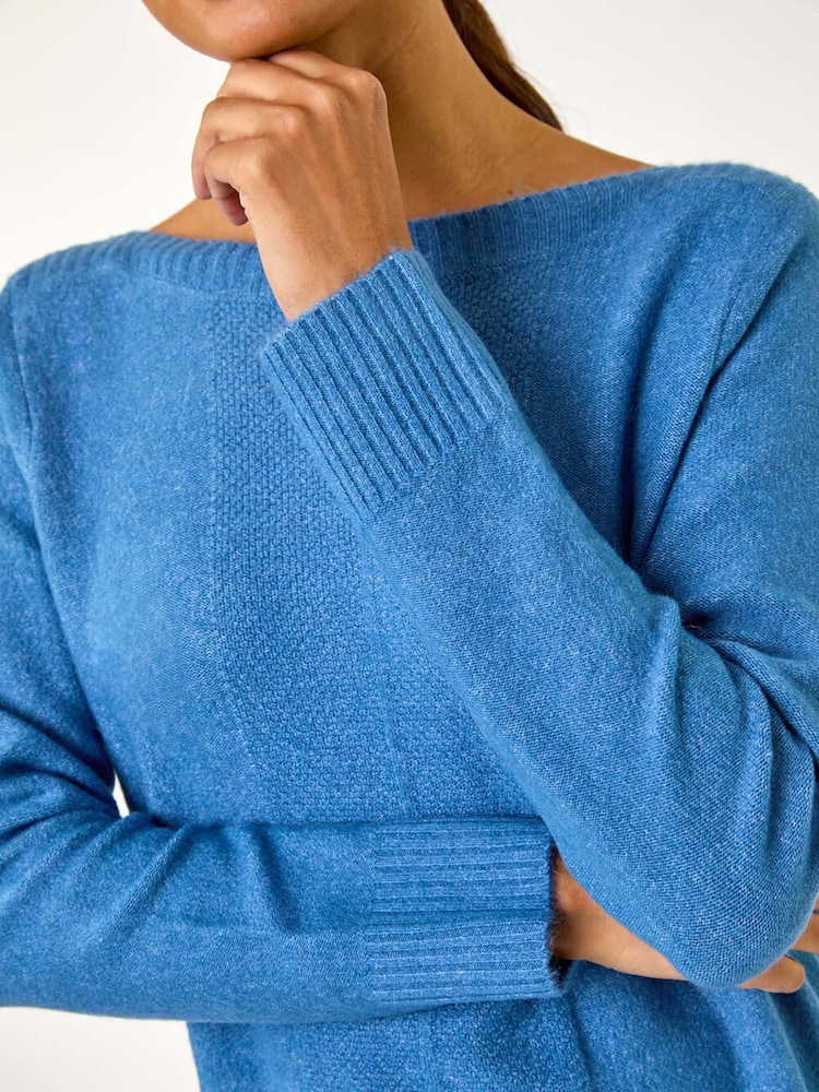 Roman Blue Slash Neck Seam Detail Shift Dress - Image 2 of 5