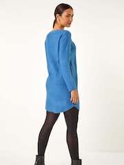 Roman Blue Slash Neck Seam Detail Shift Dress - Image 3 of 5