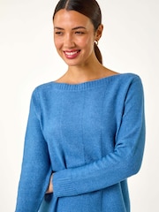 Roman Blue Slash Neck Seam Detail Shift Dress - Image 4 of 5