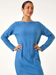 Roman Blue Slash Neck Seam Detail Shift Dress - Image 5 of 5