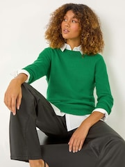 Roman Green Textured Curved Hem Jumper - Image 1 of 5