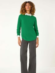 Roman Green Textured Curved Hem Jumper - Image 2 of 5