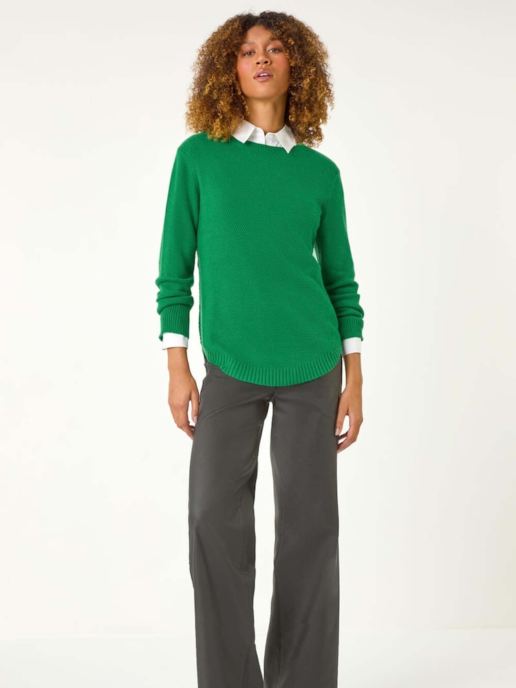 Roman Green Textured Curved Hem Jumper - Image 2 of 5
