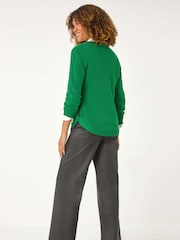 Roman Green Textured Curved Hem Jumper - Image 3 of 5