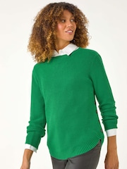 Roman Green Textured Curved Hem Jumper - Image 4 of 5