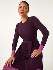 Roman Purple Contrast Border Knitted Stretch Dress - Image 1 of 5