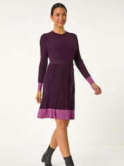 Roman Purple Contrast Border Knitted Stretch Dress - Image 2 of 5