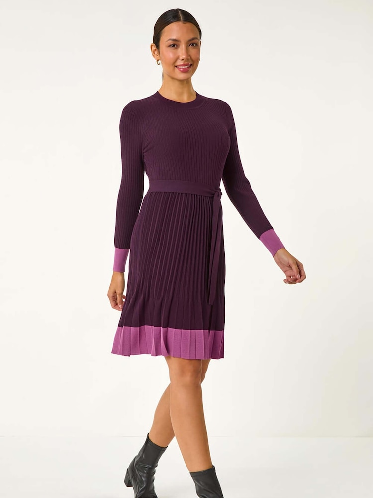 Roman Purple Contrast Border Knitted Stretch Dress - Image 2 of 5