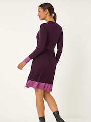 Roman Purple Contrast Border Knitted Stretch Dress - Image 3 of 5