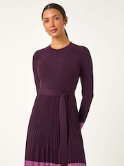Roman Purple Contrast Border Knitted Stretch Dress - Image 4 of 5