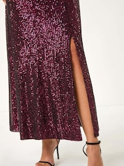 Roman Purple Sequin Cowl Neck Stretch Maxi Dress - Image 5 of 5