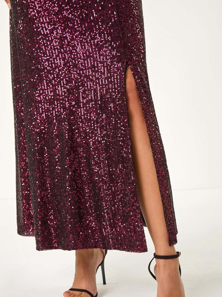Lila - Roman Maxikleid mit Pailletten, Wasserfallausschnitt und Stretch - Bild 5 von 5 Lila - Roman Maxikleid mit Pailletten, Wasserfallausschnitt und Stretch - Bild 5 von 5