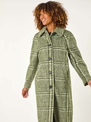 Roman Green Check Print Brushed Buttoned Coat - Image 2 of 5