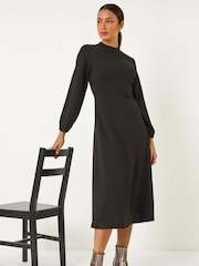 Roman Black High Neck Fit and Flare Stretch Dress - Image 1 of 6