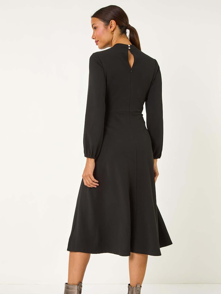 Roman Black High Neck Fit and Flare Stretch Dress - Image 5 of 5