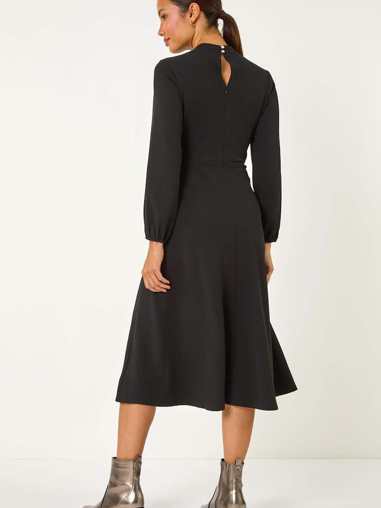 Roman Black High Neck Fit and Flare Stretch Dress - Image 6 of 6