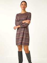 Roman Blue Heart Print Swing Stretch Dress - Image 1 of 5