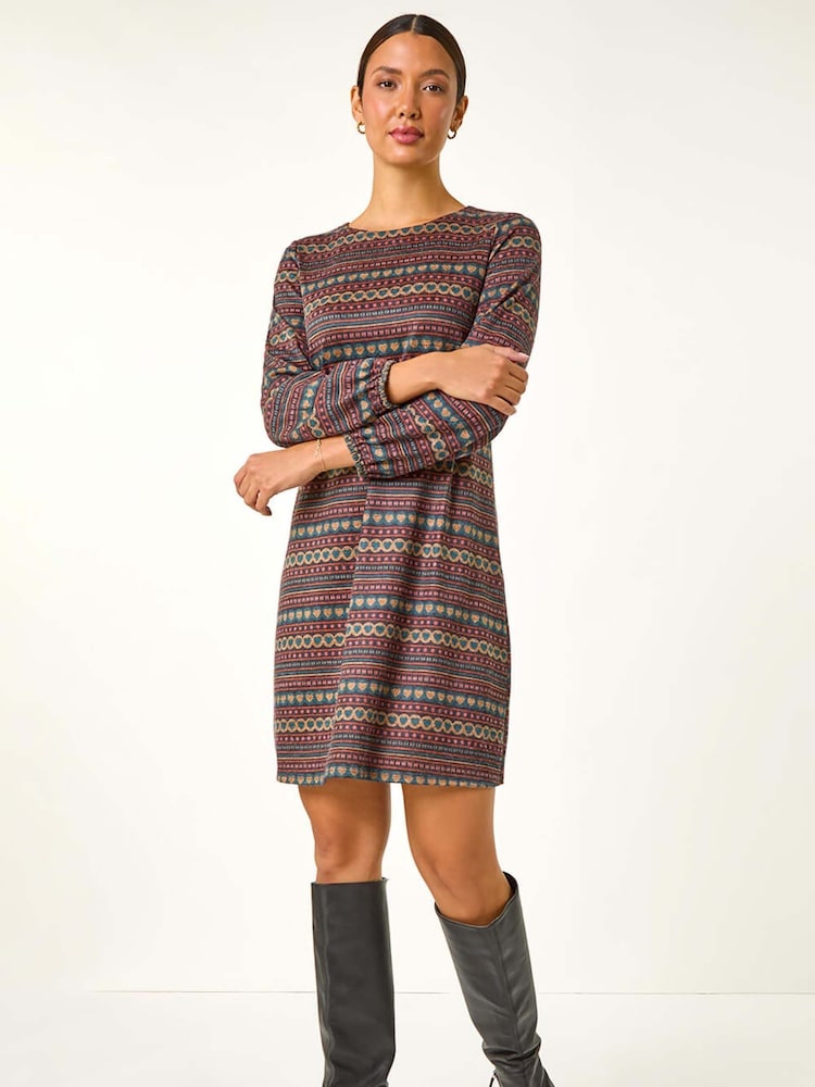 Roman Blue Heart Print Swing Stretch Dress - Image 1 of 5