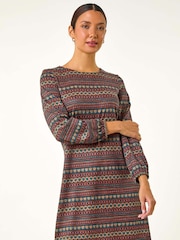 Roman Blue Heart Print Swing Stretch Dress - Image 2 of 5