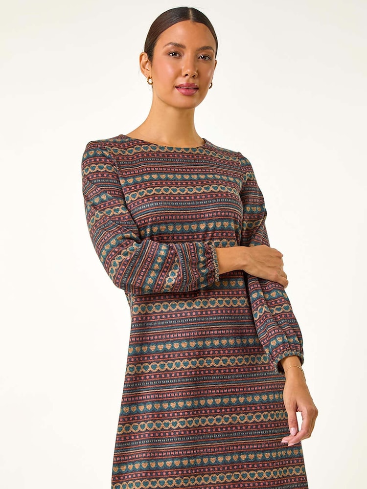 Roman Blue Heart Print Swing Stretch Dress - Image 2 of 5