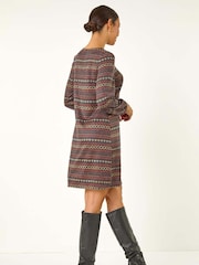 Roman Blue Heart Print Swing Stretch Dress - Image 3 of 5