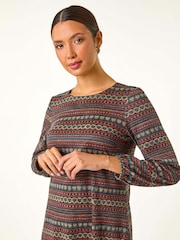 Roman Blue Heart Print Swing Stretch Dress - Image 4 of 5